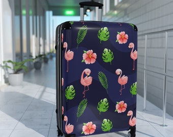 Tropical Vacation Rolling Luggage Cute Flamingo Suitcase Banana Leaf Baggage Weekend Getaway Trip Wheeled Matching Set Wedding Travel Gift