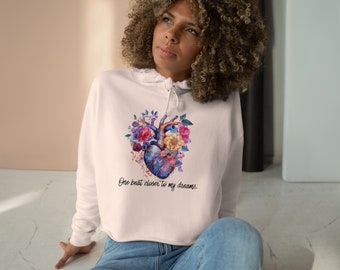 Cropped Hoodie Floral Heart Crop Top Sweatshirt Anatomical Design Sweater Dark Botanicals Mental Health Shirt Inspirational Quote Gift