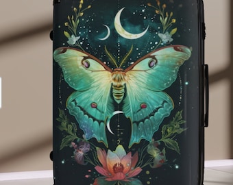 Moon Moth Luggage Trendy Celestial Butterfly Suitcase Lotus Design Travel Gear Pretty Vacation Carry-On Functional Chic Getaway Weekend Pack