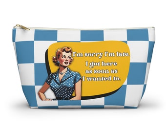 50s Style Accessory Pouch Funny Quote Makeup Bag Cute Wife Gift Travel Essentials Mothers Day Gift for Her Nostalgic Checkers Cosmetics Bag