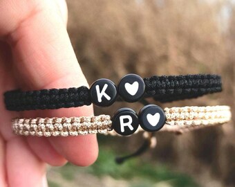 Personalized Couples Initial Bracelet Set: Knotted Macrame Bracelets