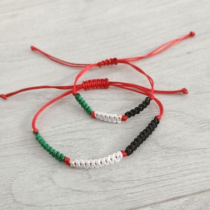 Syrian flag colors bracelets, Black Green White thread with Red Adjustable cord, Syrian gifts