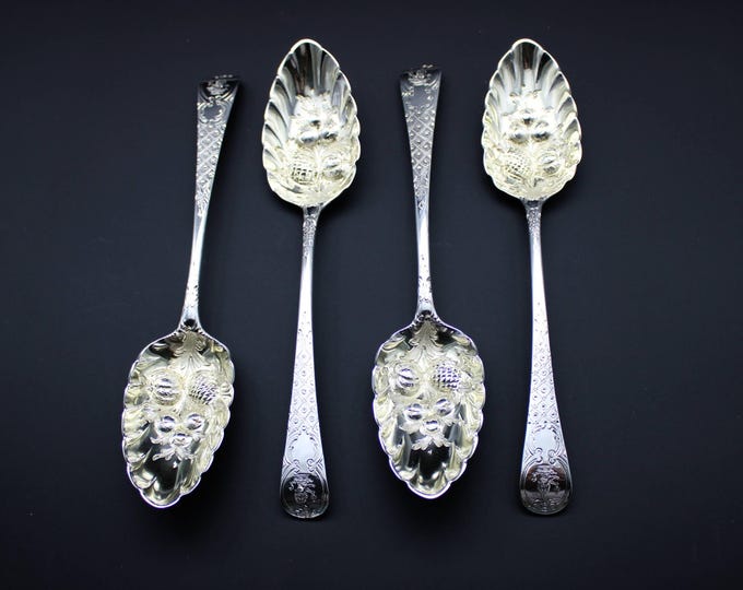 A Cased Set of 4, Silver Gilt 'Berry' Large Serving Spoons, London 1795