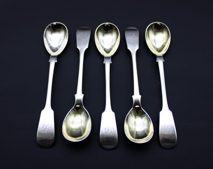 A Set of 5, Victorian, John Walton, Newcastle, Silver Gilt Fiddle Pattern Egg Spoons
