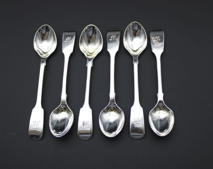 A Set of 6, Victorian, Hayne & Cater, Sterling Silver Fiddle Pattern Egg Spoons
