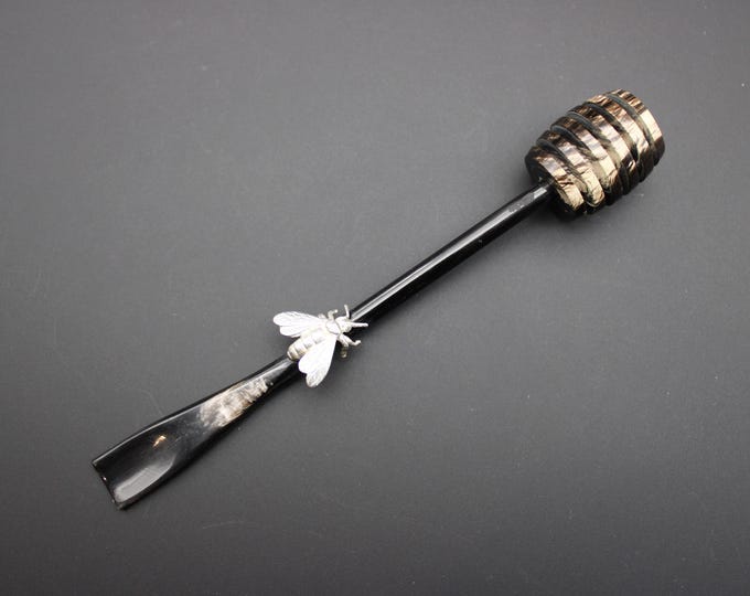 A Modernist Silver Bee and Horn Honey Dipper / Drizzler