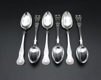Juego de 6 cucharas de té de plata con diseño Kings Pattern de John Wilkie, Edimburgo, 1863