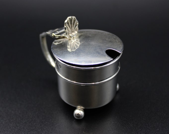 A Johnson and Durban,  Birmingham, Victorian Sterling Silver Mustard Pot & Glass Liner