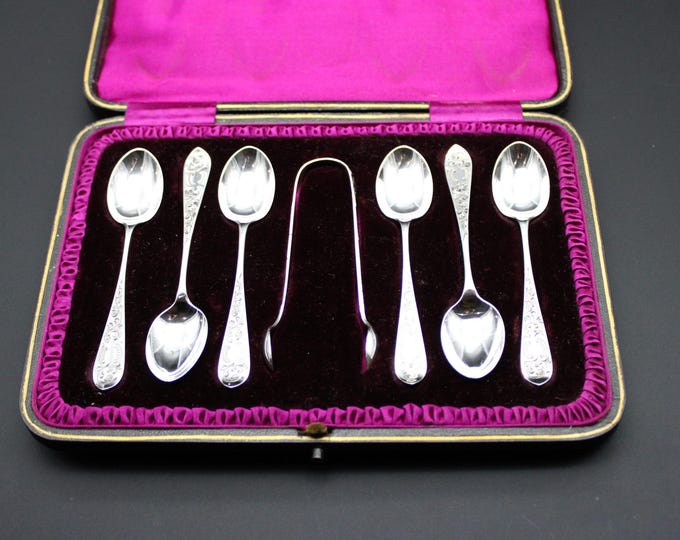 A Cased Set of 6, Sutherland & Rhoden, Sheffield 1900, Coffee Spoons and Sugar Tongs