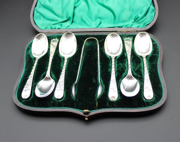 A Cased Set of 6, Joseph Rogers, Sheffield 1890, Tea Spoons & Sugar Tongs