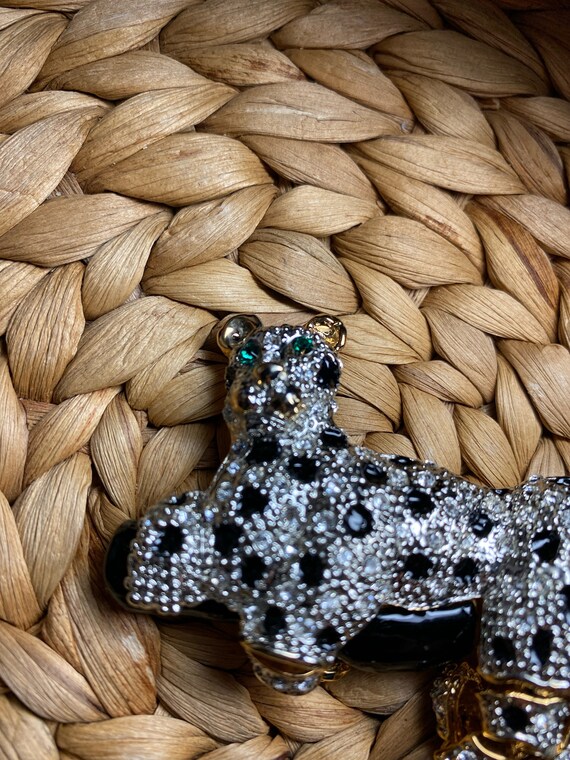 Vintage Articulated Rhinestone Leopard Cat Pendan… - image 5