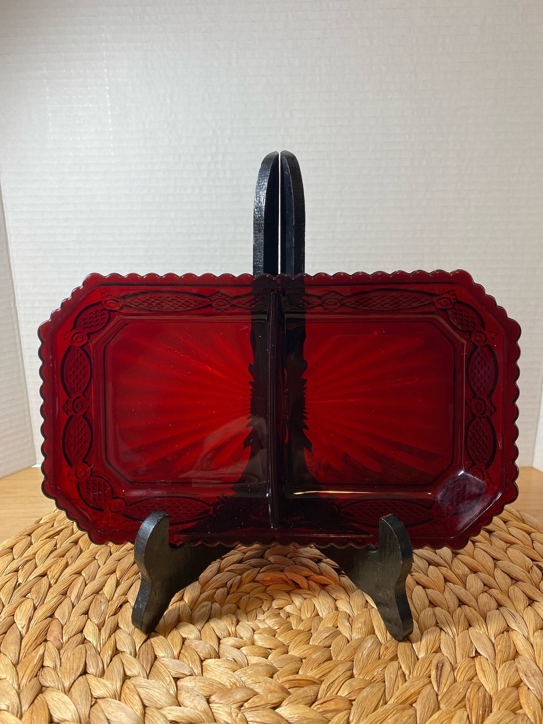 Vintage 1980s Avon Cape Cod Ruby Red Glass Divided Serving Tray, Relish ...