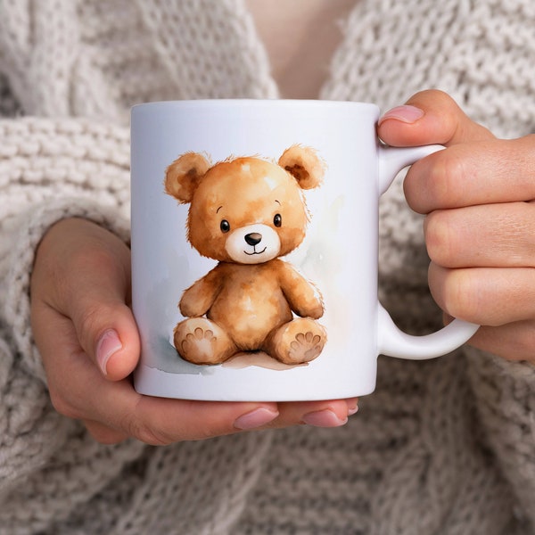 Tasse mit einem kleinen Teddybären, Trinkgefäß, Teetasse, Kaffeetasse, Geschenk, Familie, Natur