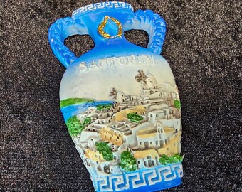 Aimant de réfrigérateur Santorin, Grèce, artisanat fait main en résine 3D, voyage touristique, ville souve