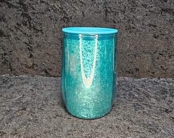 Teal Blue Glitter Butteryfly Wine Tumbler