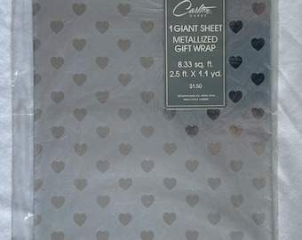 Vintage Valentine’s Day Silver Metallized Gift Wrapping Paper 1 Sheet- New