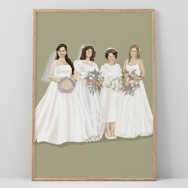 Custom Generational Wedding Portrait, Mother of the Bride Gift, Digital Illustration, Bridal Portrait with Mom and Grandmother