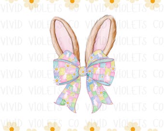 Coquette Easter Bunny Ears PNG, Bunny Bow PNG, Bunny Ears Clipart, Bow Bunny PNG, Watercolor Bunny Png, Cute Easter Png, Coquette Easter Png