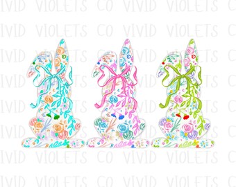 Coquette Preppy Bunny PNG, Floral Easter PNG, Bunny PNG, Preppy Bunny With Bow Png, Floral Easter Clip Art, Bow Png, Preppy Bow Bunny Png