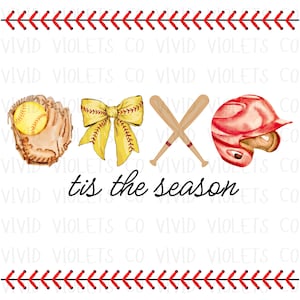 Tis The Season Softball PNG, Coquette Softball Png, Softball PNG, Softball Shirt Design, Sublimation Design, Trendy Softball Png