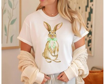 Cute Bunny With Bow PNG, Watercolor Easter PNG, Coquette Easter Bunny PNG, Coquette Bunny With Bow Png, Watercolor Easter Clip Art