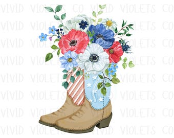 Western America Coquette Png, 4th of July Png, America Floral Png, Western USA Png, Independence Day Png, Patriotic Png, Watercolor Png