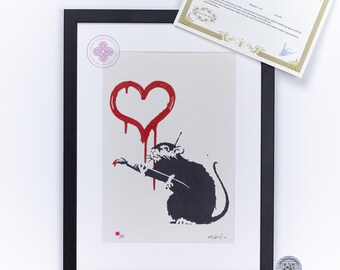 BANKSY Love Rat Banksy Love Heart Banksy FRAMED Rat Heart