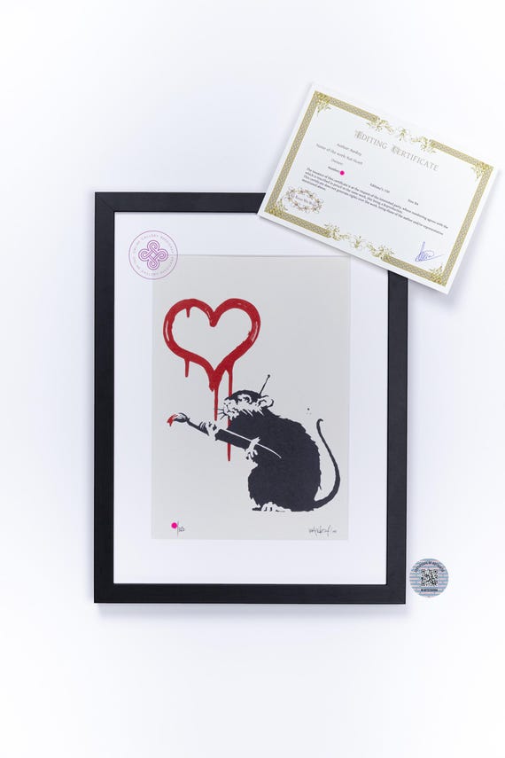 BANKSY Love Rat Banksy Love Heart Banksy FRAMED Rat Heart