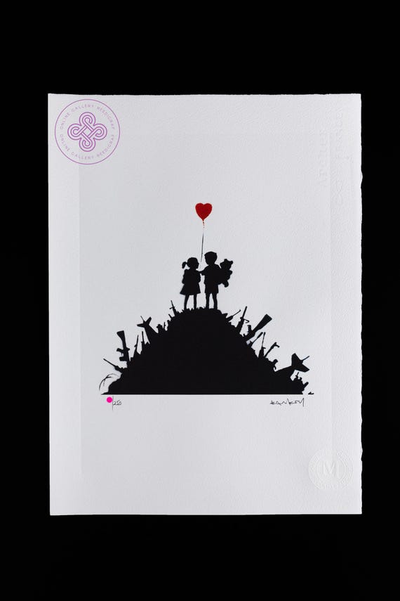 BANKSY Kids on Gun Art Mural Serigraphie Signée CADRE Inclus