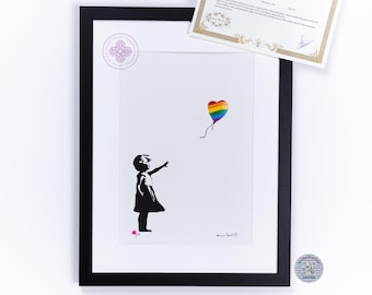 BANKSY-flicka med ballongpanel Banksy ballongflicka Signerad silkscreen Banksy Inramat CERTIFIKAT Original M Arts Edition banksi bansky HBTQ