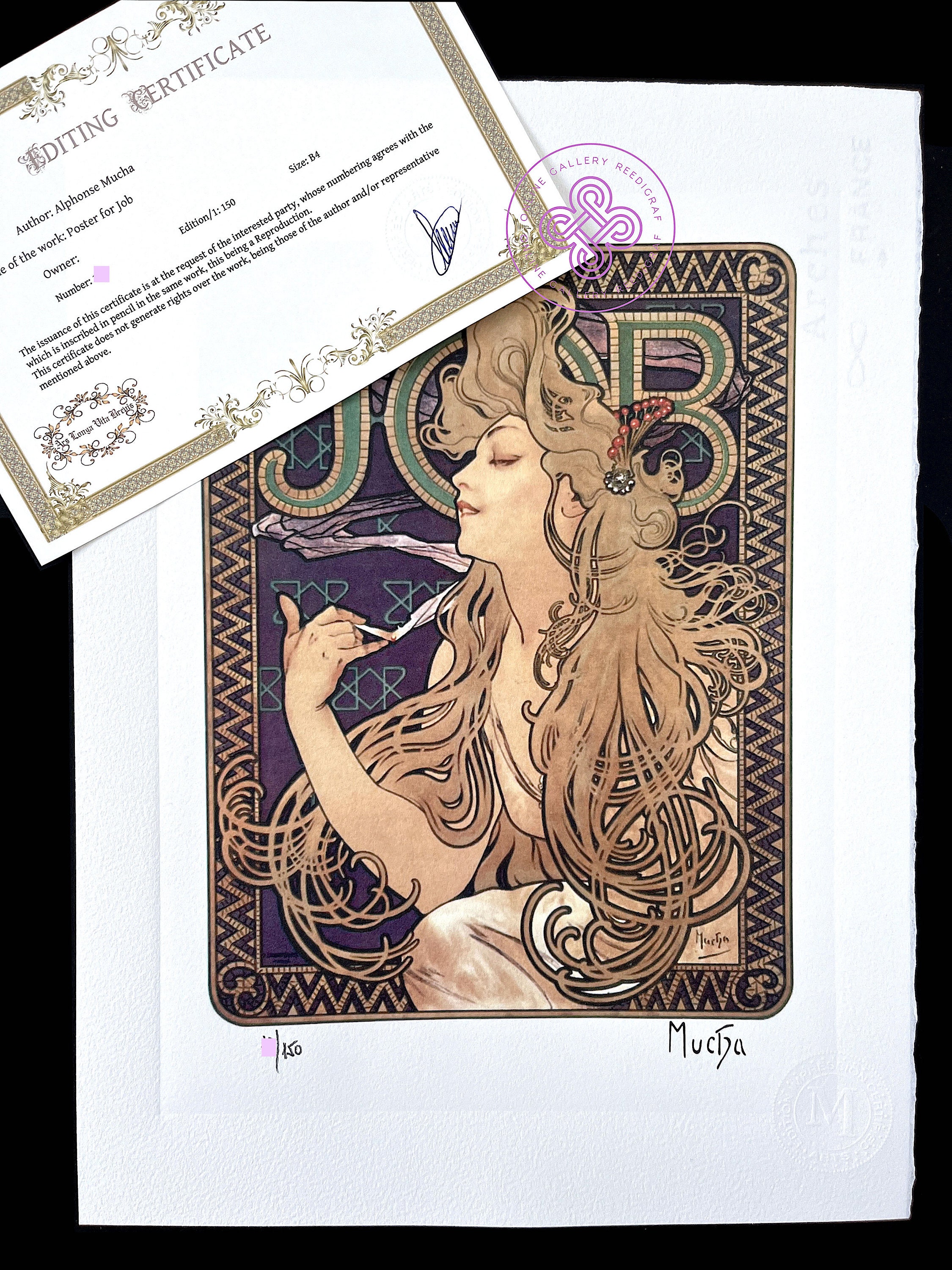 MUCHA Signed Screenprint FRAME Included Poster for Job CERTIFICATE