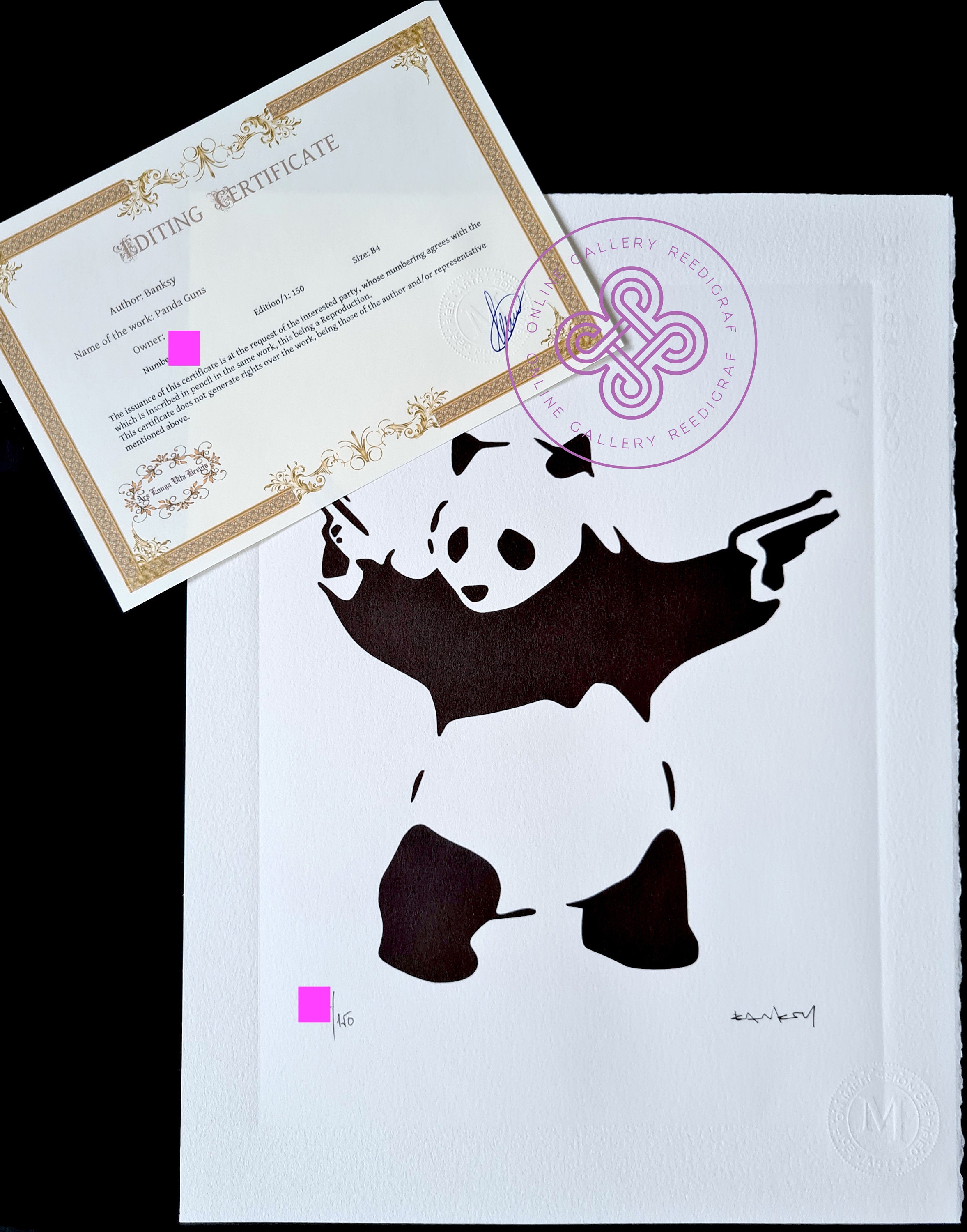BANKSY Wall Art Panda Gun Banksy FRAMED Art Serigraph Signed