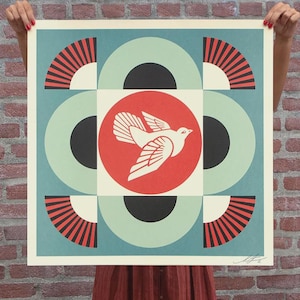 OBEY SHEPARD fairey post Offset signed by the artist - Geometric Dove Red - ORIGINAL street Art wall lithograph serigraph poster