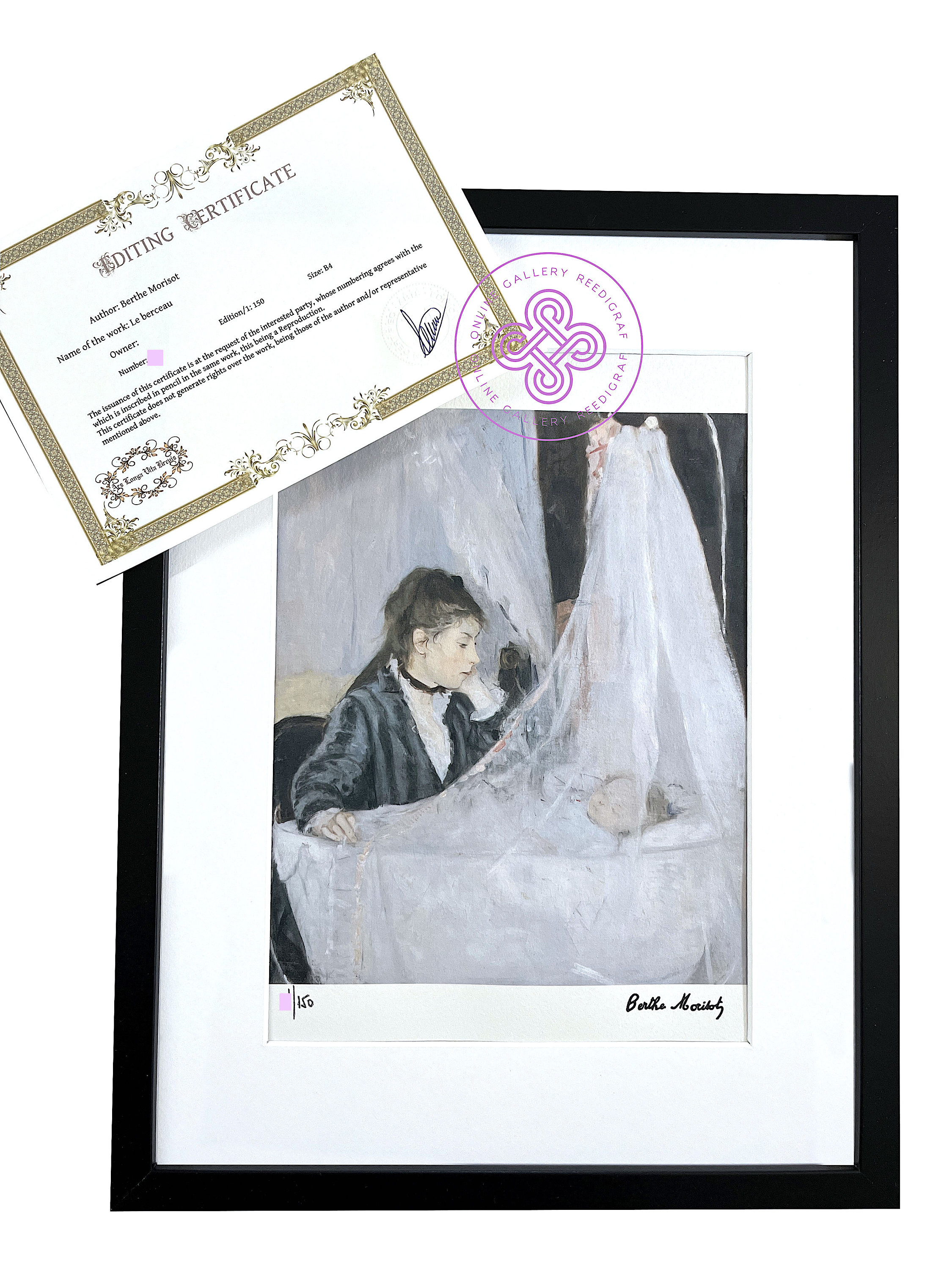 MORISOT Le Berceau - Framed Serigraph, Limited Edition /150, M Arts Edition, Numbered, Certificate & Hologram - Impressionist Wall Art