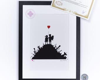 BANKSY Kids on Gun Wall Art Signed Screen Print FRAME Included