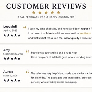 May include: A customer review graphic featuring the title CUSTOMER REVIEWS and five gold stars. It displays three testimonials from Leouahdi, Amy, and Aurora, each with a circular profile photo, a five-star rating, and written feedback text.
