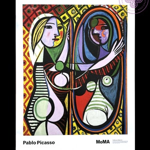 PABLO PICASSO - Chica ante un espejo - Póster original Museo Moma firmado en la placa Serigrafía Arte contemporáneo Obras icónicas