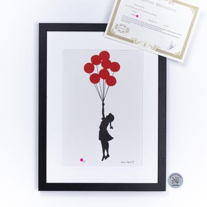 BANKSY girl with balloon panel girl holding balloon Serigraphie Banksy FRAMED Girl with balloons CERTIFICAT Original M Arts 150 banksi print