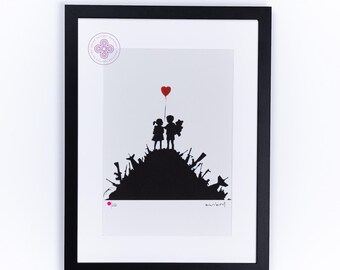 BANKSY Kids on Gun Wall Art Signed Screen Print FRAME Included