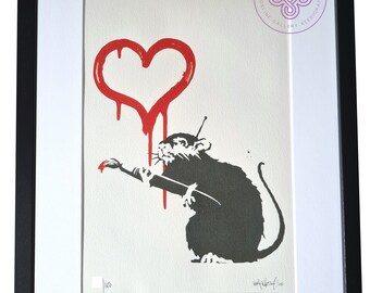 BANKSY Love Rat Banksy Love Heart Banksy FRAMED Rat Heart