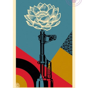 OBBEDISCI A SHEPARD shepard fairey poste - Ak-47 Lotus - ORIGINALE obbediscimi spilla obbedisci poste shepard fairy obbedisci poster shepard fairey cartello da giardino
