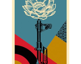 OBEY SHEPARD shepard fairey poste - Ak-47 Lotus - ORIGINAL obey me pin obey poste shepard fairy obey poster shepard fairey yard sign
