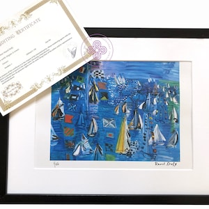 raoul dufy fabric Original M Arts Limited Edition raoul dufy painting raoul dufy lithograph Screenprint FRAMED Regatta at cowes CERTIFICATE 150