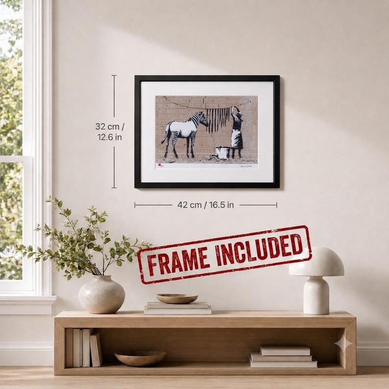 BANKSY Zebra (white and black) – Framed Serigraph, Limited Edition /150, M Arts Edition, Numbered, Certificate – Street Art Wall Art image 3