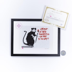 Von BANKSY inspirierte Kunst Signierter Siebdruck RAHMEN Inklusive I am out of bed ZERTIFIKAT Original M Arts Nummerierte Auflage 150 Banksy Kissenbezüge