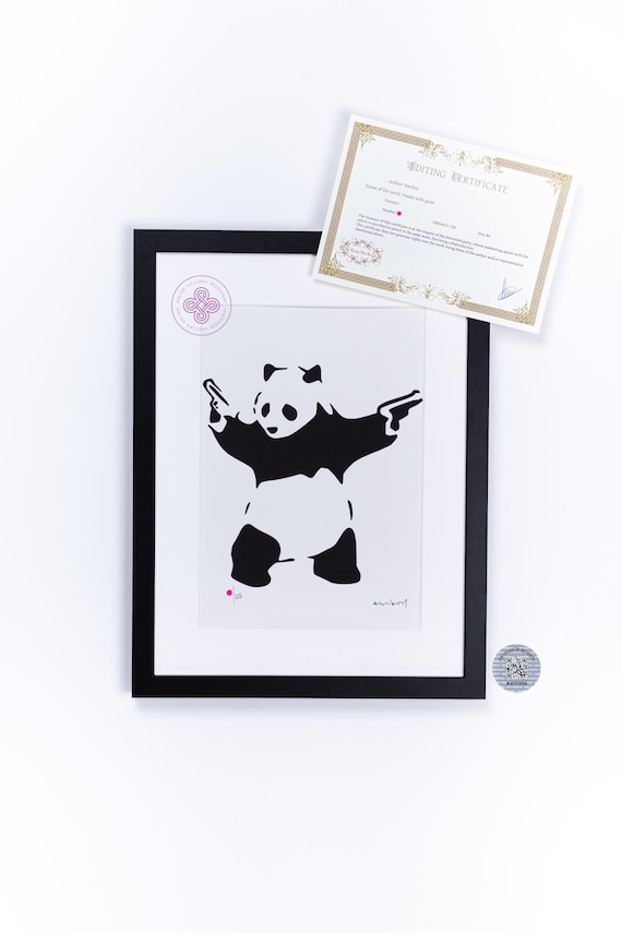 BANKSY Wall Art Panda Gun Banksy FRAMED Art Signed
