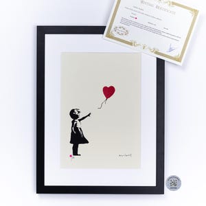 BANKSY balloon girl Original M Arts Edition Silkscreen Banksy FRAMED Girl with a red balloon CERTIFICATE banksy girl with balloon panel art