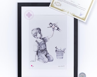 BANKSY Kids on Gun Wall Art Signed Screen Print FRAME Included