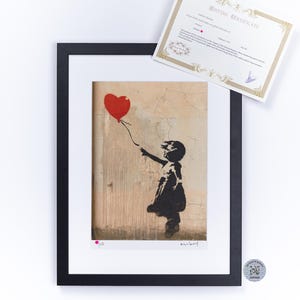 BANKSY LIMITED Original M Arts Edition CERTIFICATE Girl with balloon panel banksy balloon girl Signed silkscreen Banksy Framed banksi