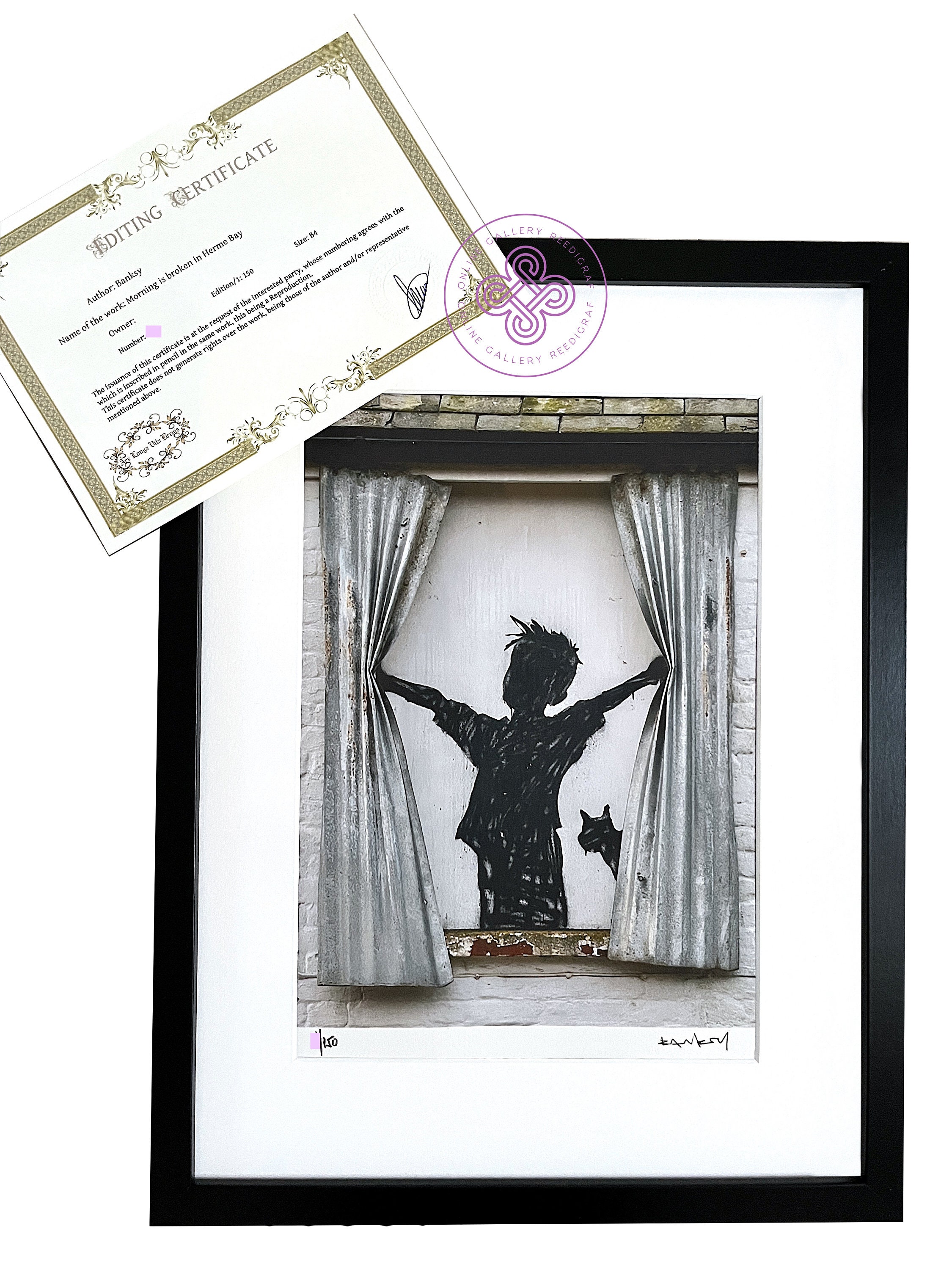 BANKSY FRAMED Art Signed Screenprint Morning is Broken CERTIFICATE